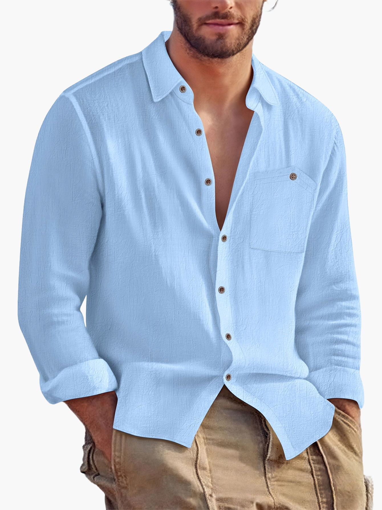 Herren Freizeit Leinenhemd – Langarm, Stilvoller Look für Alltag und Urlaub
