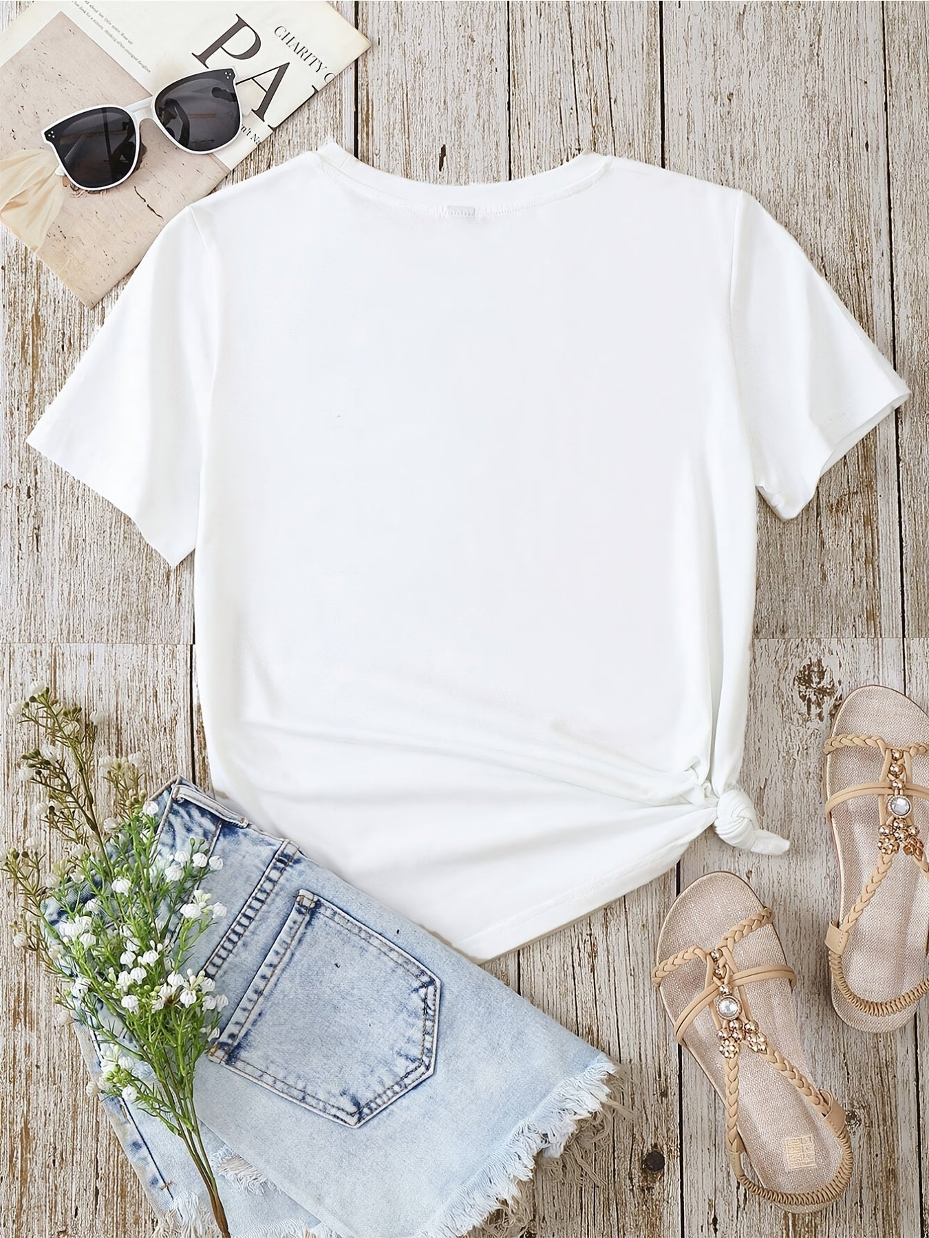 Damen T-Shirt mit Blumen- und Federprint, Casual Style, Ideal für Sommer und Freizeit