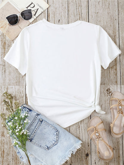 Damen T-Shirt mit Blumen- und Federprint, Casual Style, Ideal für Sommer und Freizeit