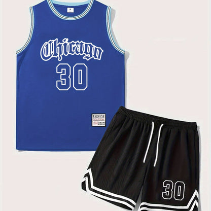 Herren Basketball Trainingsanzug Set – Sportliches Basketball Outfit mit Chicago 30 Print für Training und Freizeit
