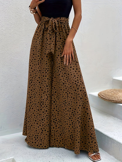 Damen Elegante Weite Hose mit Punktemuster und Bindegürtel – Perfekt für Freizeit und Sommer