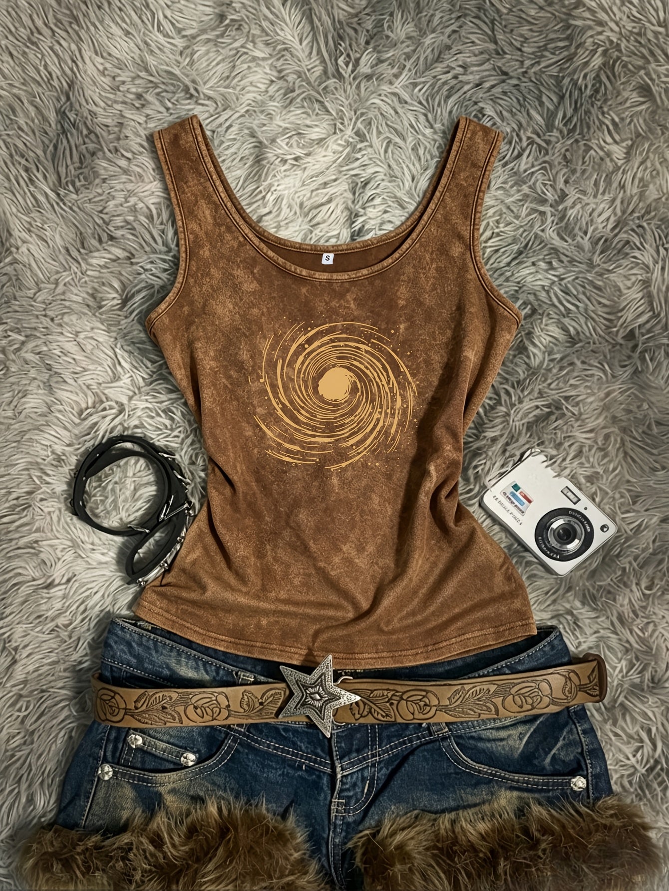 Damen Vintage Tanktop mit Spiral-Print – Retro Style für Festivals und Freizeit