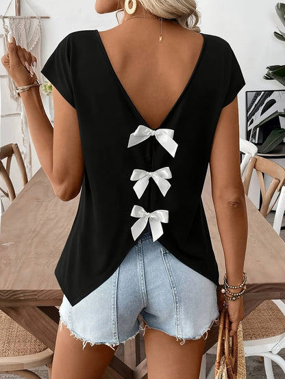 Damen Top mit tiefem Rückenausschnitt und Schleifen, eleganter Sommer-Look