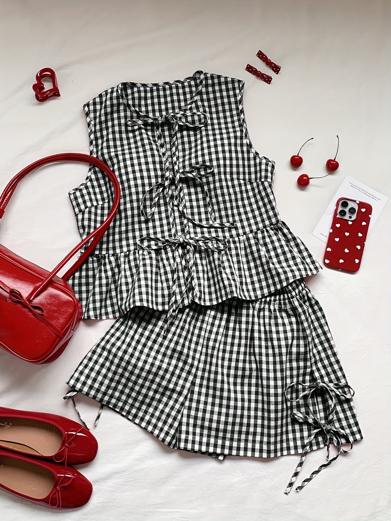 Damen Zweiteiliges Set mit Streifen, Schleifen und Volant – Elegantes Sommer Outfit