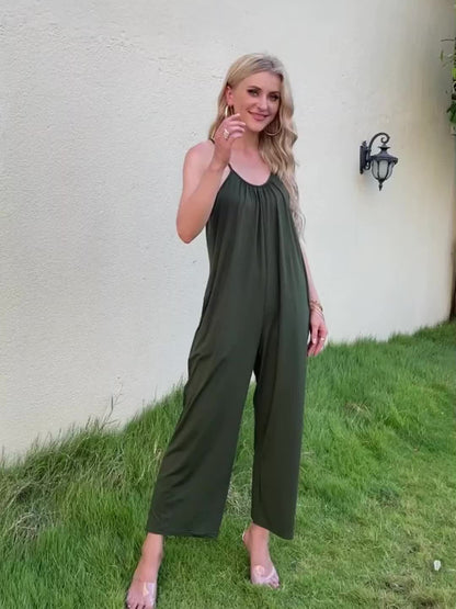 Damen Weite Casual Jumpsuit mit Spaghettiträgern – Luftiger Einteiler für Freizeit & Urlaub