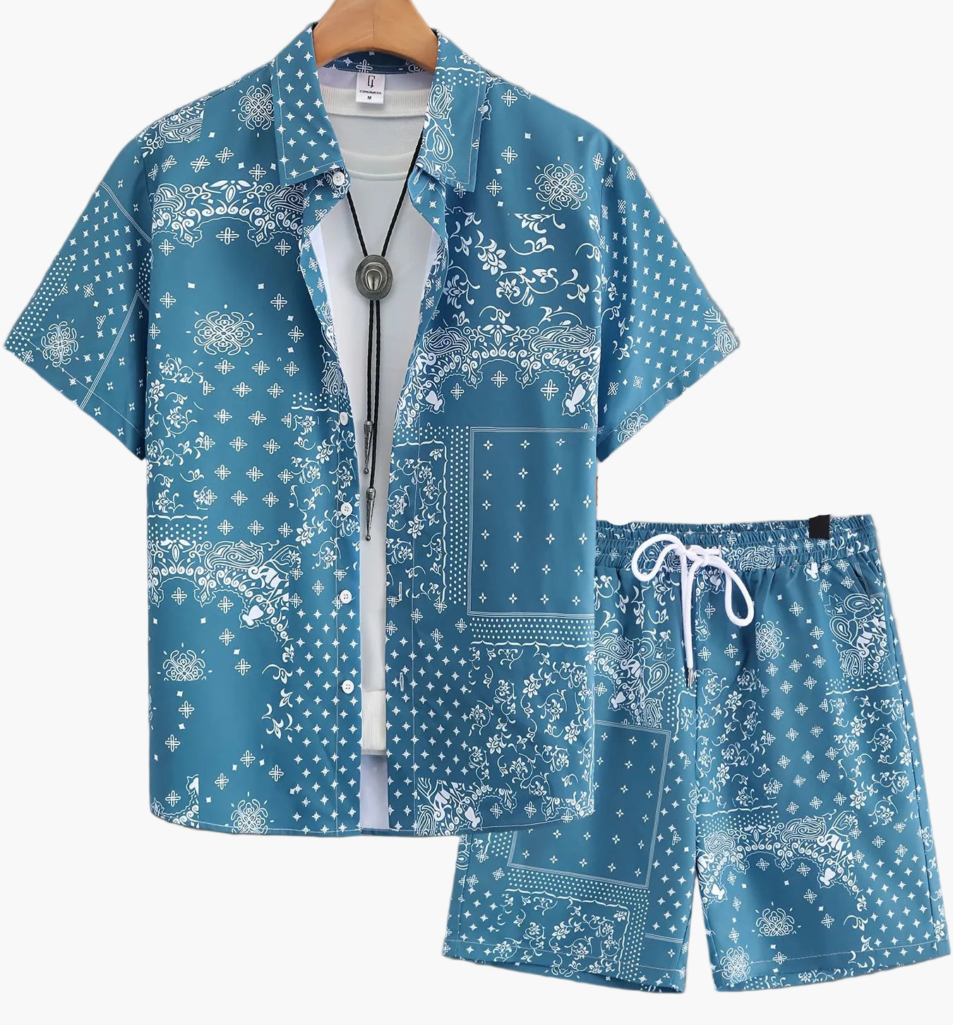 Herren Freizeit Set Kurzarm Hemd und Shorts mit Paisley Muster – Sommer Outfit für Alltag und Urlaub