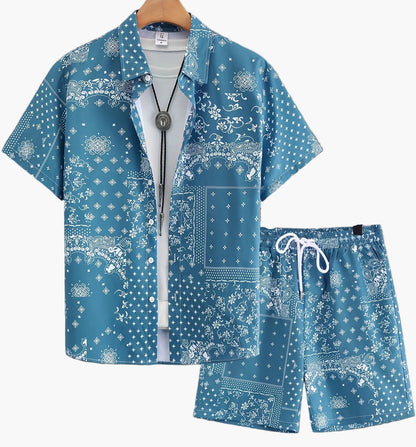 Herren Freizeit Set Kurzarm Hemd und Shorts mit Paisley Muster – Sommer Outfit für Alltag und Urlaub