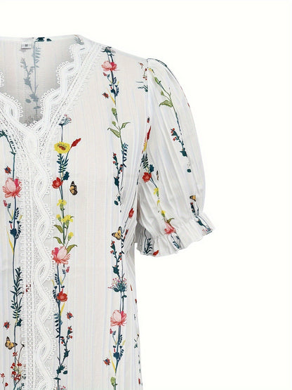 Damen Bluse Elegant mit Blumenmuster und Rüschenausschnitt – Perfekt für Freizeit und Sommer