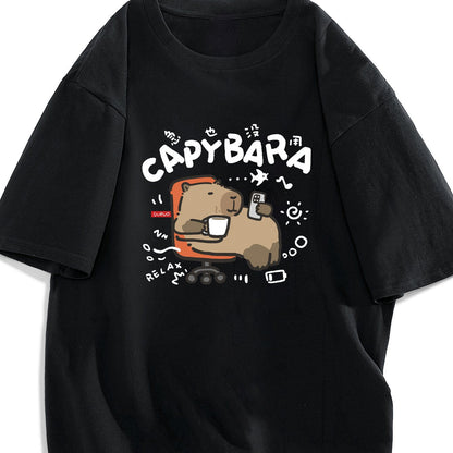 Herren T-Shirt Capybara Cartoon Relax Freizeitshirt – Lustiges Motiv für Alltag und Freizeit