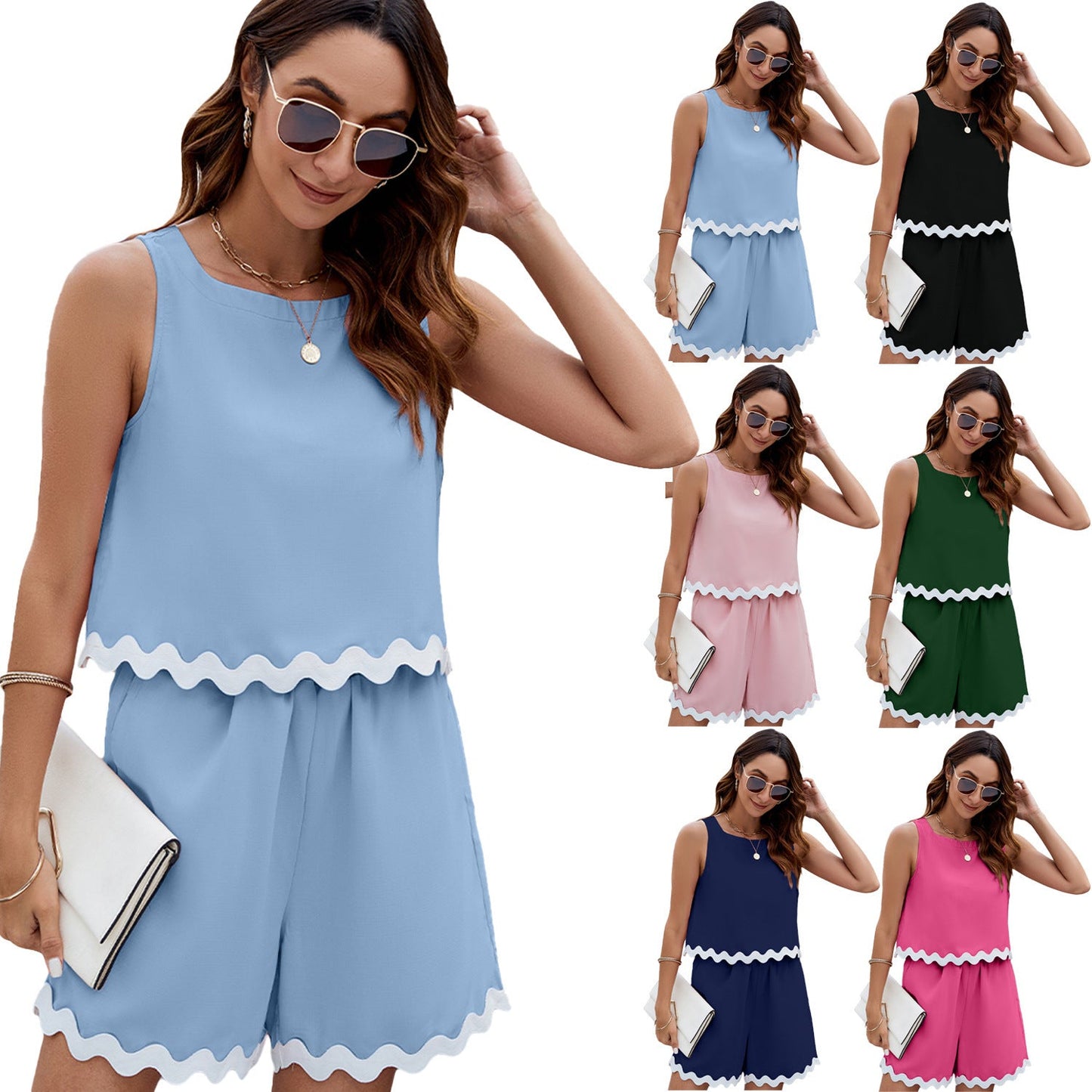 Barbara – Ärmelloses Patchwork-Tanktop- und Shorts-Set