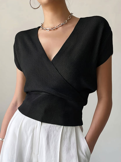 Damen Wickelshirt mit Kurzarm – Elegantes Freizeit-Top im modernen Design