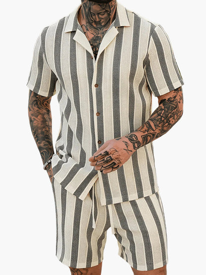 Herren Sommer Set – Gestreiftes Kurzarmhemd & Shorts, Lässig, Ideal für Urlaub & Freizeit