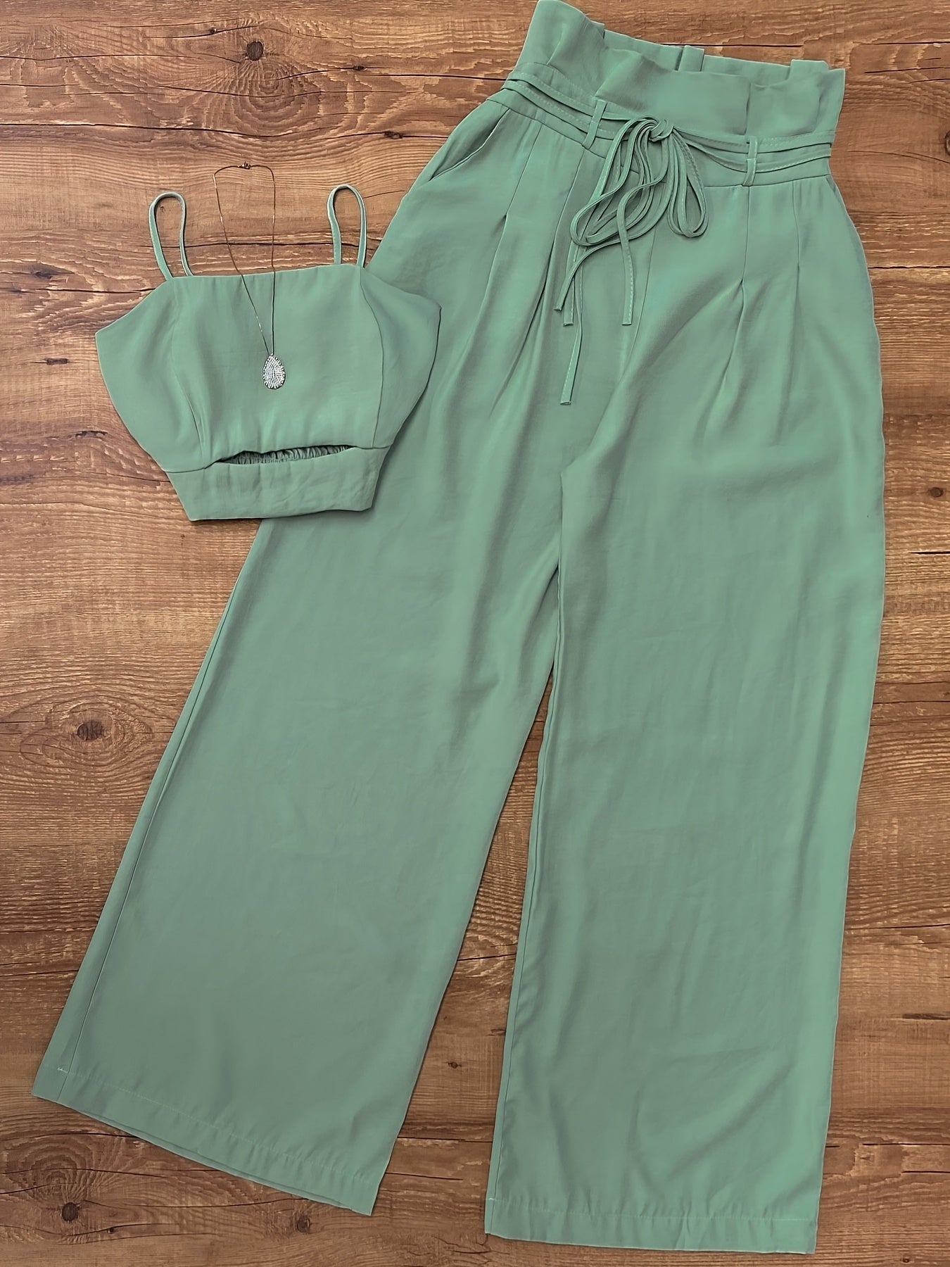 Damen High Waist Palazzo Hose und Crop Top Set – Eleganter Zweiteiler für Freizeit und Sommer