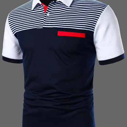 Herren Polohemd Modern Smart-Casual mit Streifen-Design und Brusttasche
