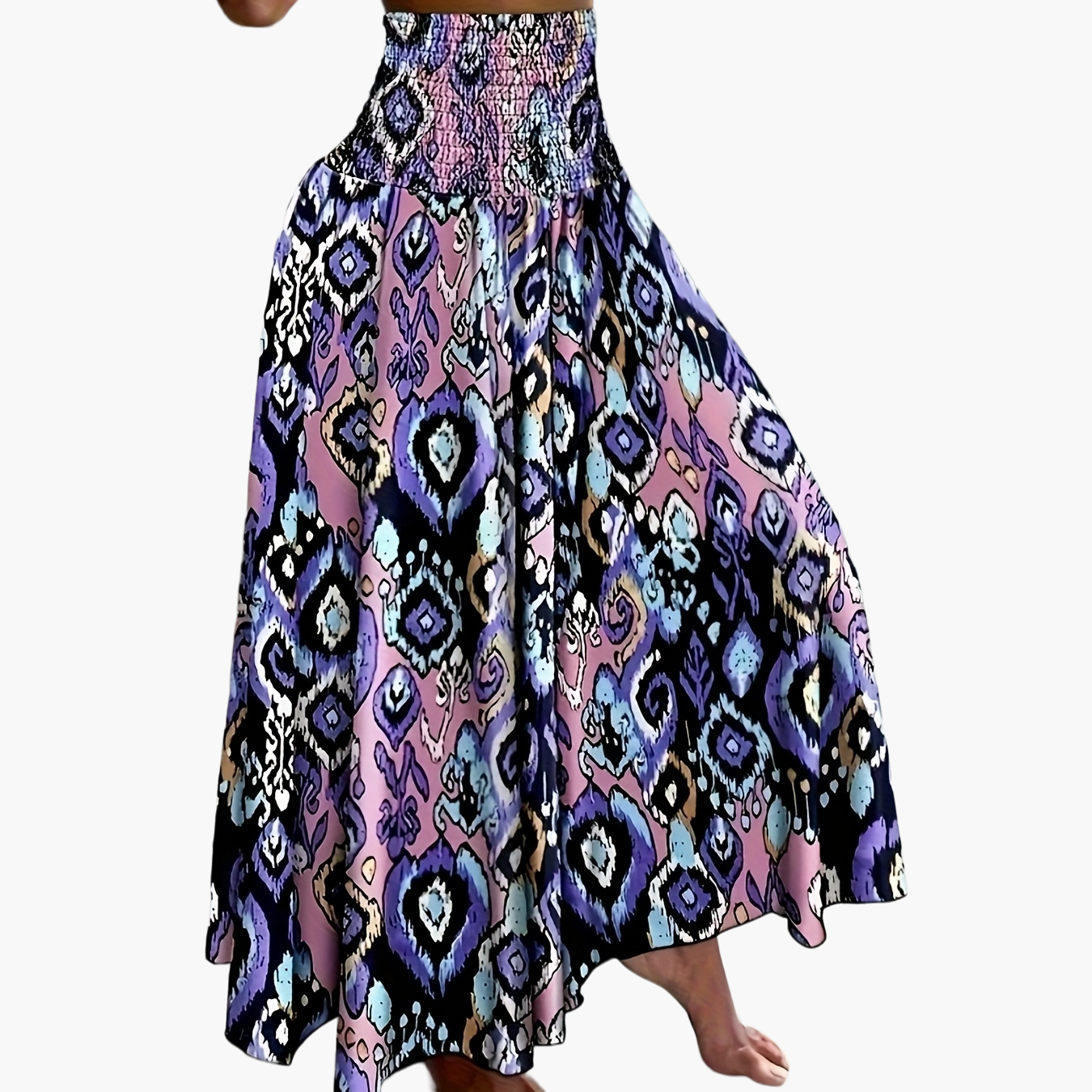 Damen Maxirock Boho-Stil mit tropischem Muster – Perfekt für Sommer, Urlaub & Freizeit