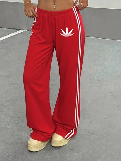 Damen Trainingshose mit weitem Bein und sportlichen Streifen – Lässiger Streetstyle