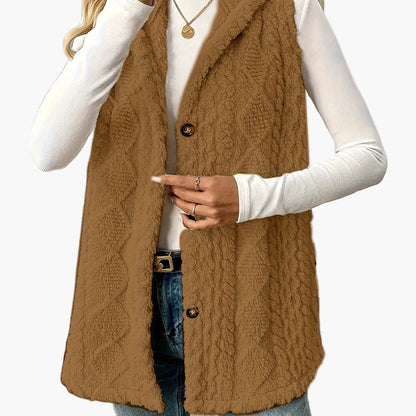 Damen Strickweste mit Kapuze und Knöpfen – Eleganter Freizeit-Look für jeden Anlass