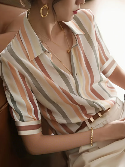 Damen Bluse mit Streifenmuster – Eleganter Büro- und Freizeitstil, Kurzarm, Modern