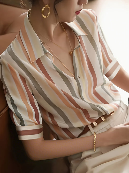 Damen Bluse mit Streifenmuster – Eleganter Büro- und Freizeitstil, Kurzarm, Modern
