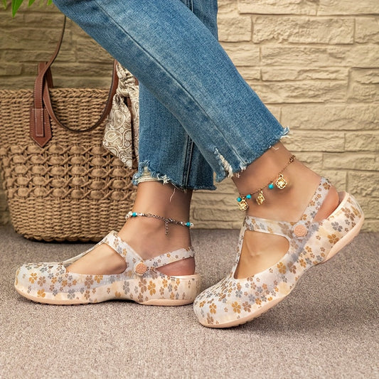 Damen Komfort-Sommerschuhe mit Blumendruck und Riemchen – Bequeme Freizeit Mary Janes