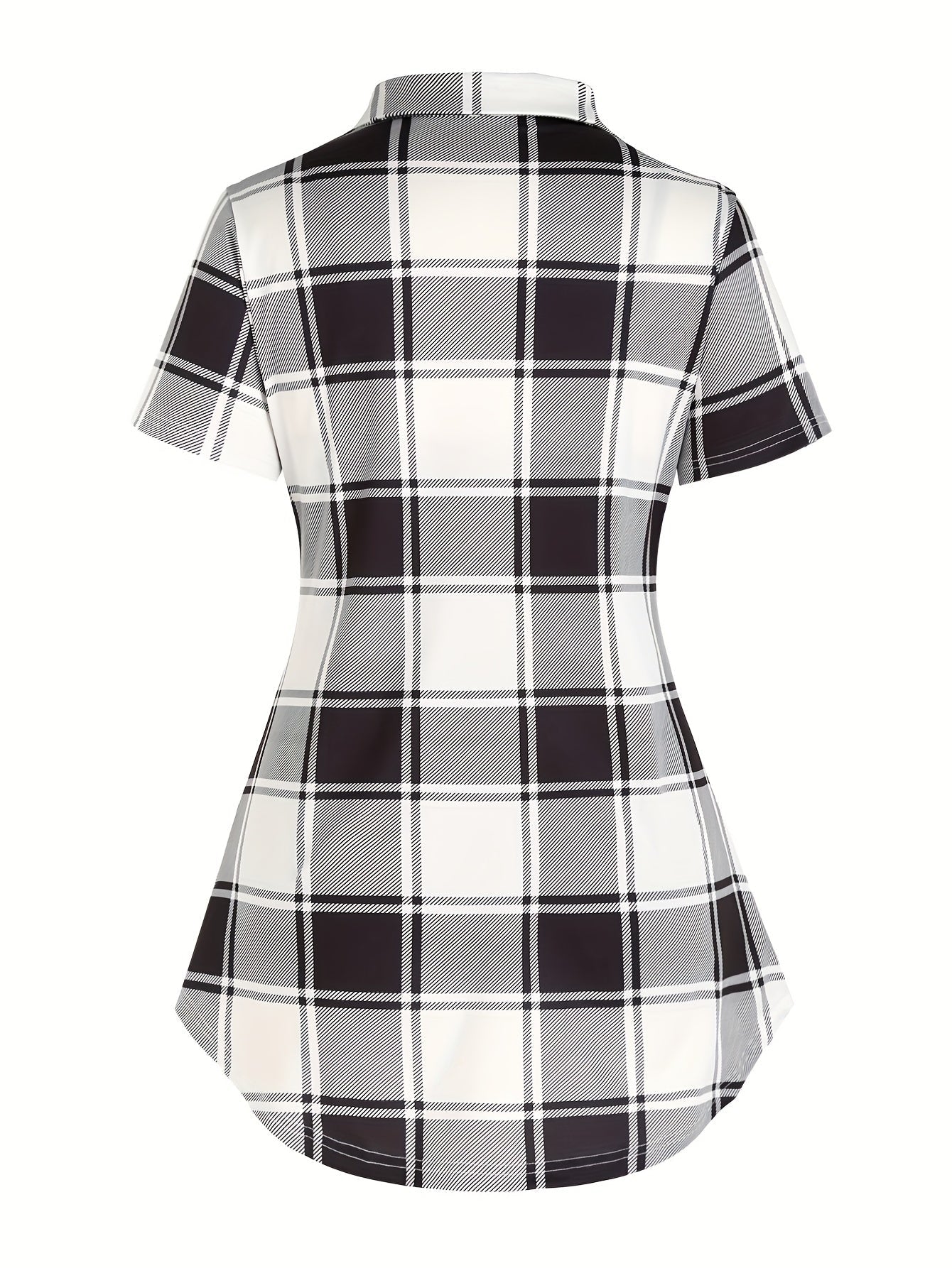 Damen Tunika Bluse mit Karomuster und modischem Überwurf, Elegant für Alltag und Büro