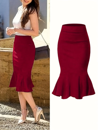 Damen Eleganter Fishtail-Bleistiftrock mit Rüschen – Büro & Anlassmode