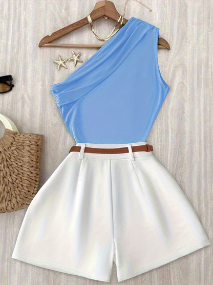 Damen Ein-Schulter-Einteiler mit Shorts – Eleganter Sommer-Jumpsuit für Freizeit & Urlaub