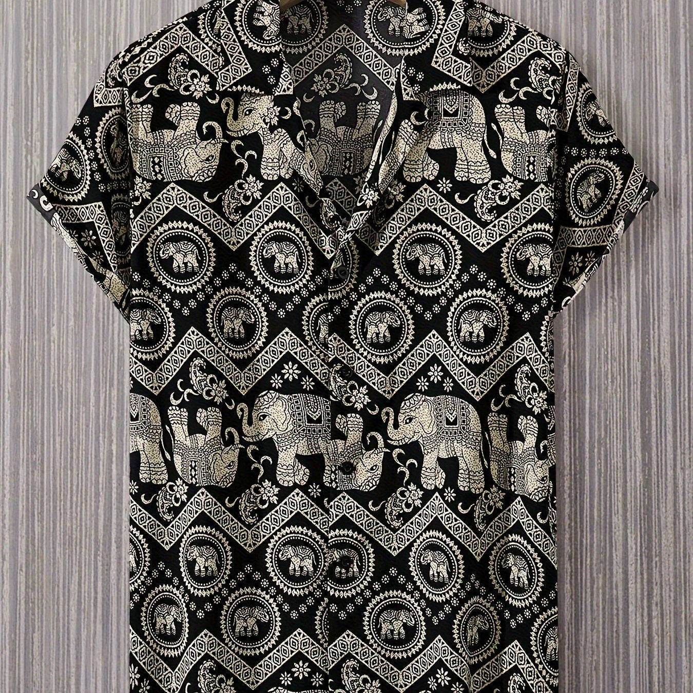 Herren Resort Hemd mit Elefanten- und Mandala-Muster, Kurzarm, Freizeit Stil