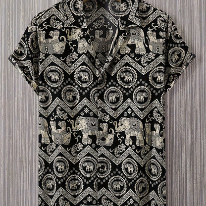 Herren Resort Hemd mit Elefanten- und Mandala-Muster, Kurzarm, Freizeit Stil