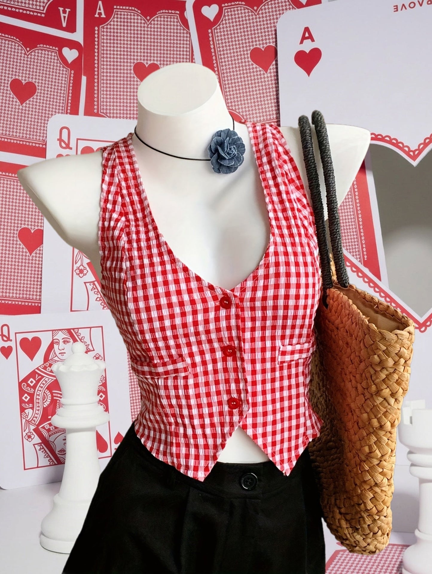Damen Vintage Vichy-Karo Weste – Eleganter Sommer-Look für Freizeit und Alltag