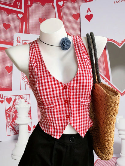 Damen Vintage Vichy-Karo Weste – Eleganter Sommer-Look für Freizeit und Alltag