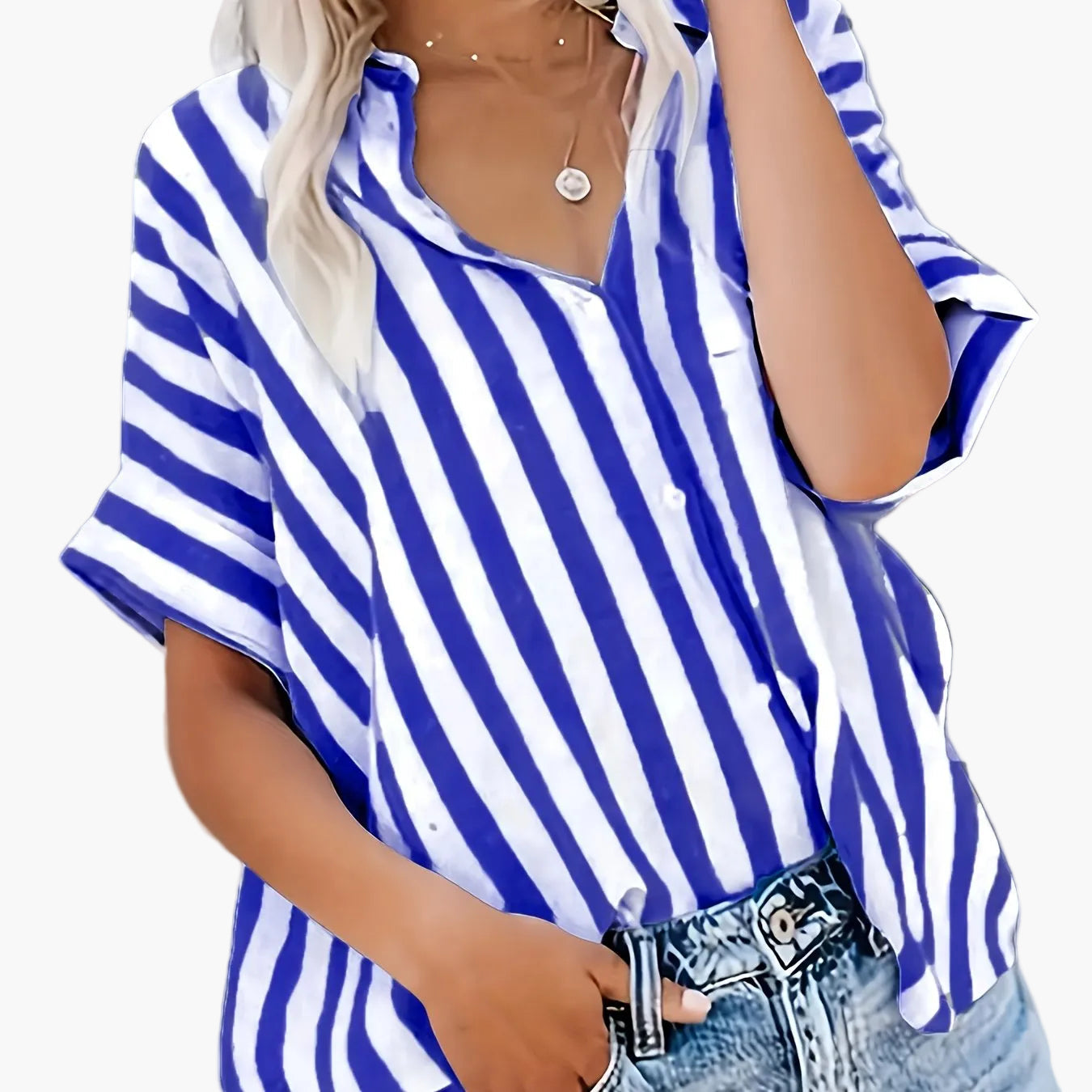 Damen Sommer Streifenbluse im lässigen Boyfriend-Stil – Elegantes Freizeit Hemd