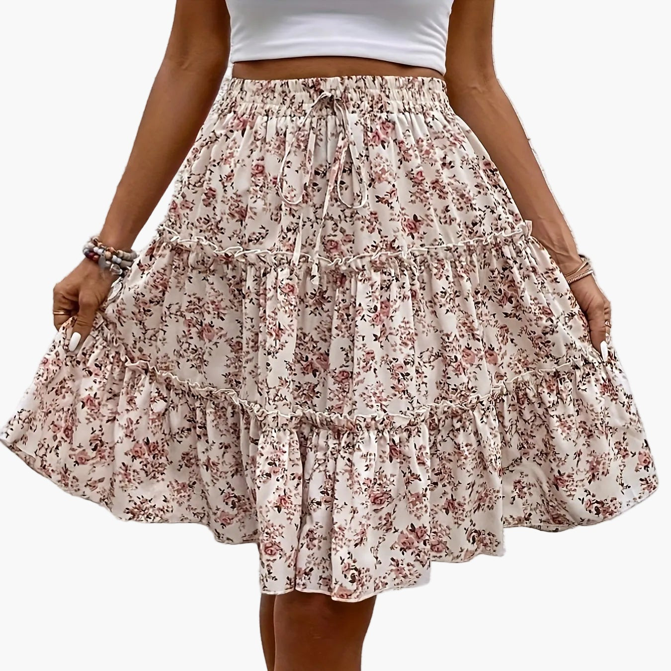 Damen Boho Midirock mit Blumenmuster – Eleganter Sommerrock für Freizeit & Urlaub