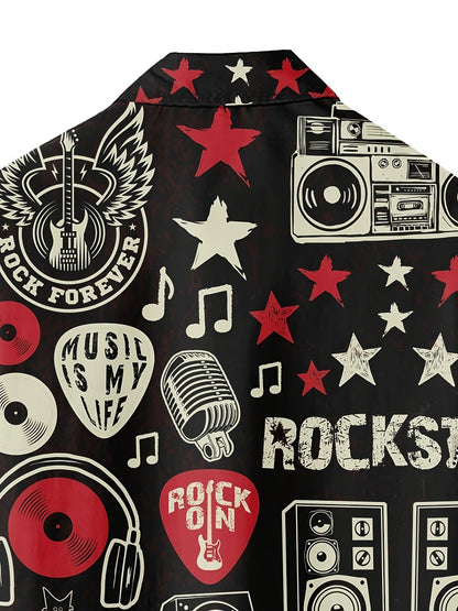 Herren Rock Musik Kurzarm Hemd – Trendiges Festival & Konzert Outfit, Musikthema, Lockerer Schnitt