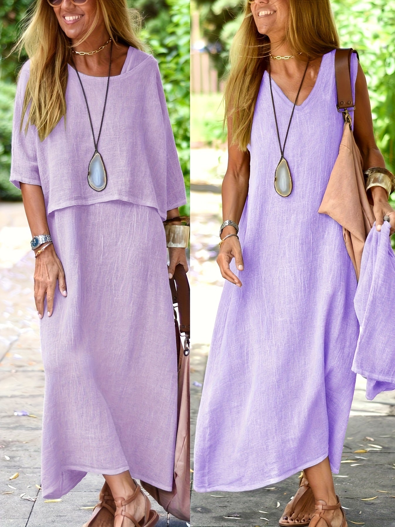 Damen Boho Maxikleid mit Oversize-Look und Halbarm – Lässiges Sommerkleid für Freizeit und Urlaub