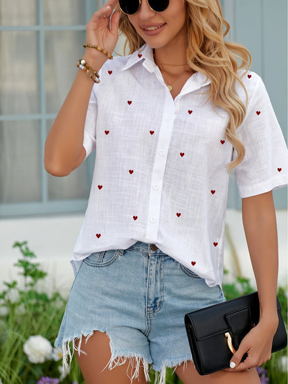 Damen Sommerbluse im Casual-Style mit Herzmuster – Perfekt für Alltag und Urlaub