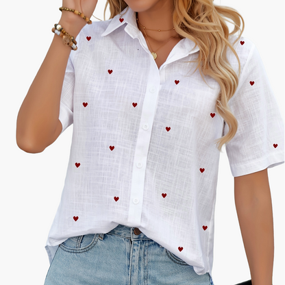 Damen Sommerbluse im Casual-Style mit Herzmuster – Perfekt für Alltag und Urlaub