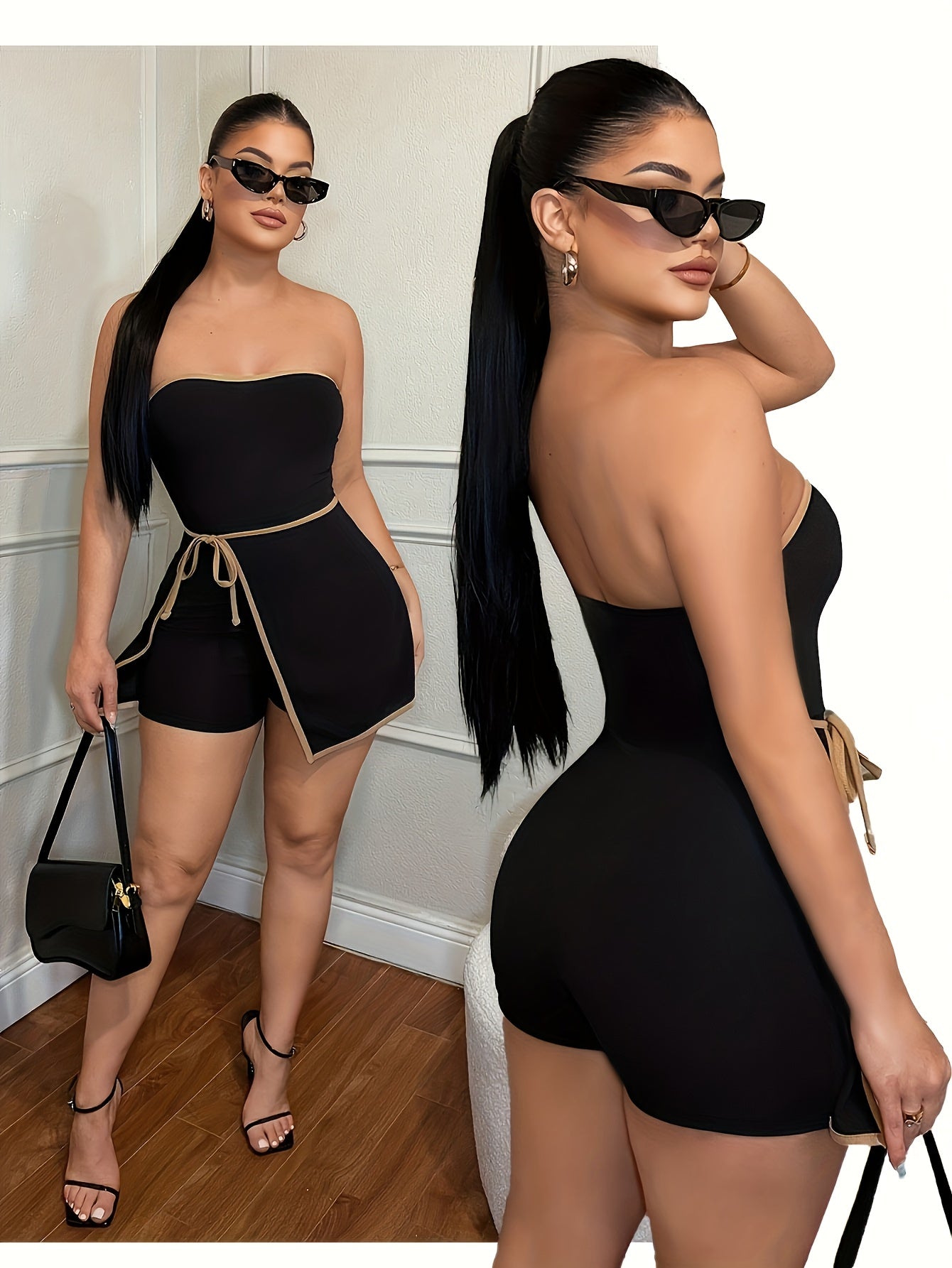 Damen Einteiler Jumpsuit Bandeau Elegant Party Abendmode