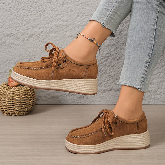 Damen Plateau-Schnürschuhe im Freizeit-Look – Komfortable Alltagsschuhe mit modischer Plateausohle
