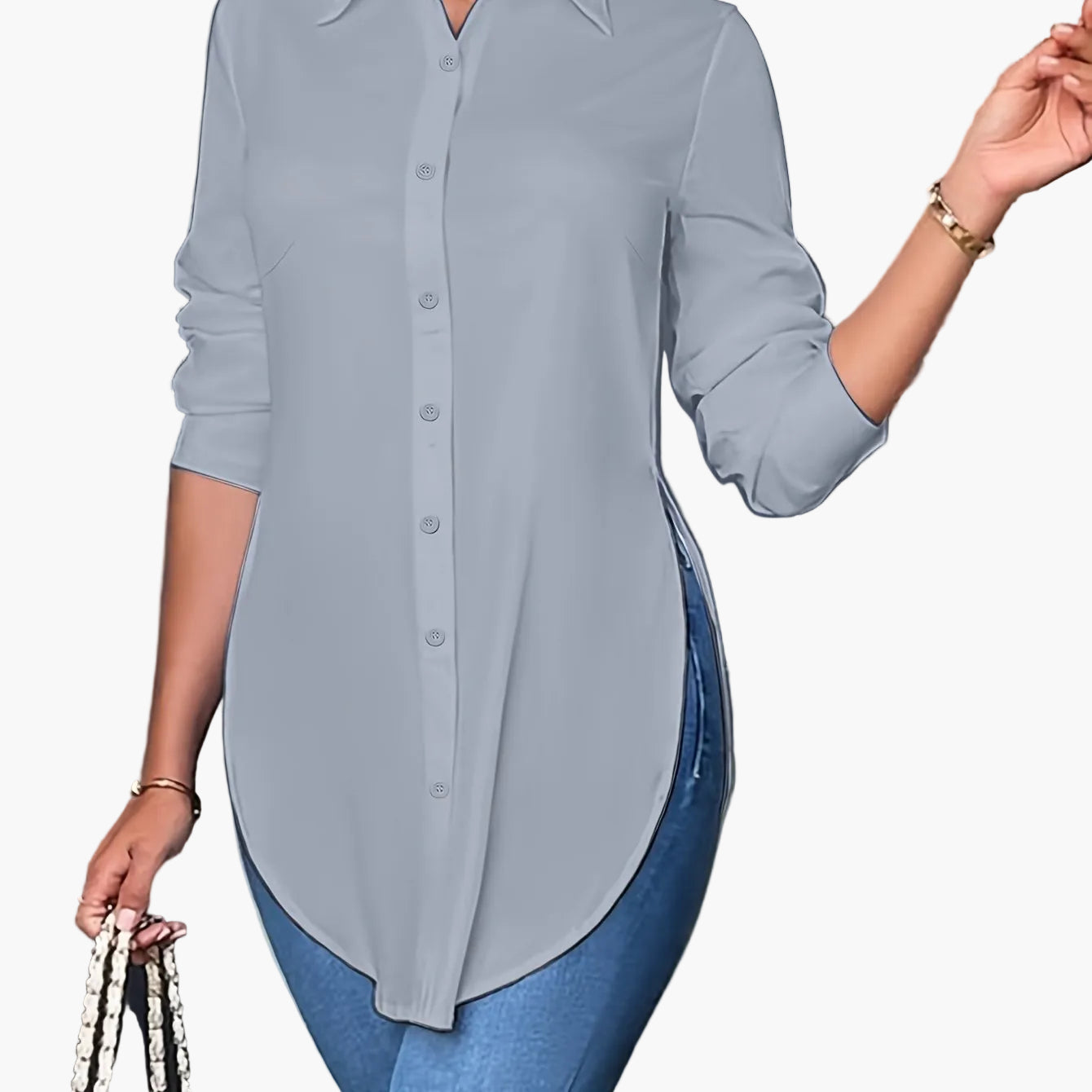 Damen Langarm Bluse Elegant Büro Freizeit Hemd Tunika