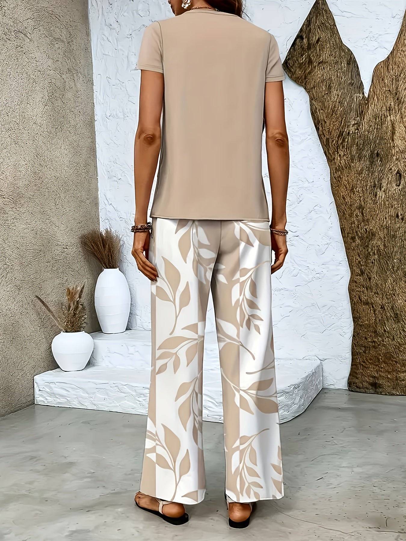 Damen Sommer Set Elegant Zweiteiler mit Weit Bein Hose und Kurzarm Shirt – Perfekt für Freizeit und Urlaub