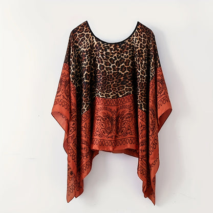 Damen Elegante Boho Tunika – Luftiges Strandponcho mit Blumenmuster, Ideal für Urlaub & Freizeit