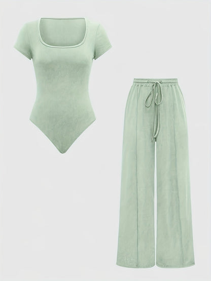 Damen-Loungewear-Set mit Body und weiten Hosen – Bequemes Freizeit-Outfit, moderner Schnitt