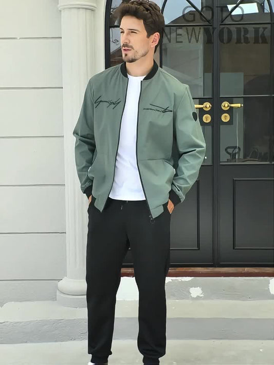 Herren Freizeit Bomberjacke mit Stickerei und Jogginghose Set – Moderner Streetstyle für Alltag und Ausgehen