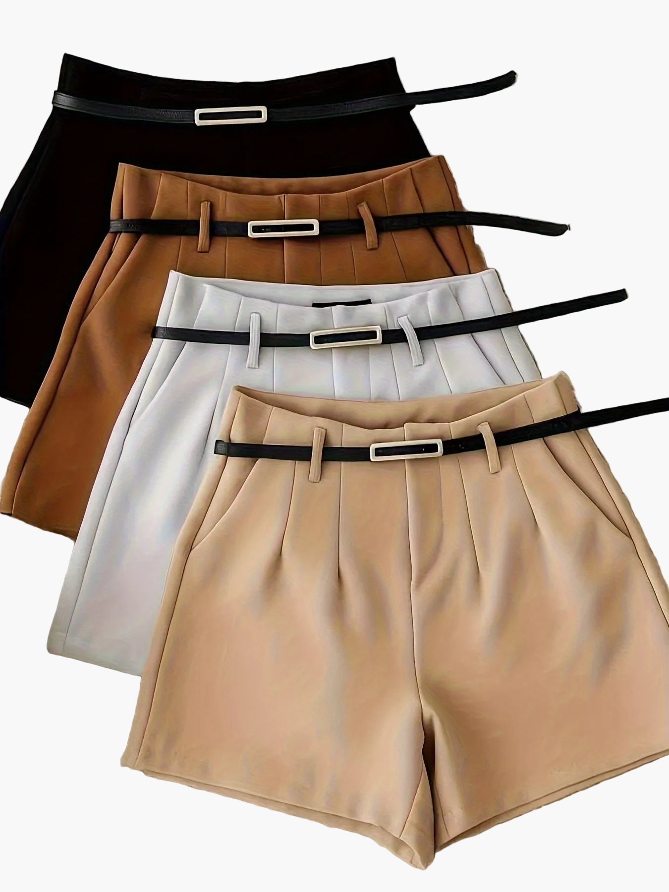 Damen Elegantes Crop Top und Shorts Set mit Gürtel – Stilvolles Sommer Outfit für Freizeit und Alltag
