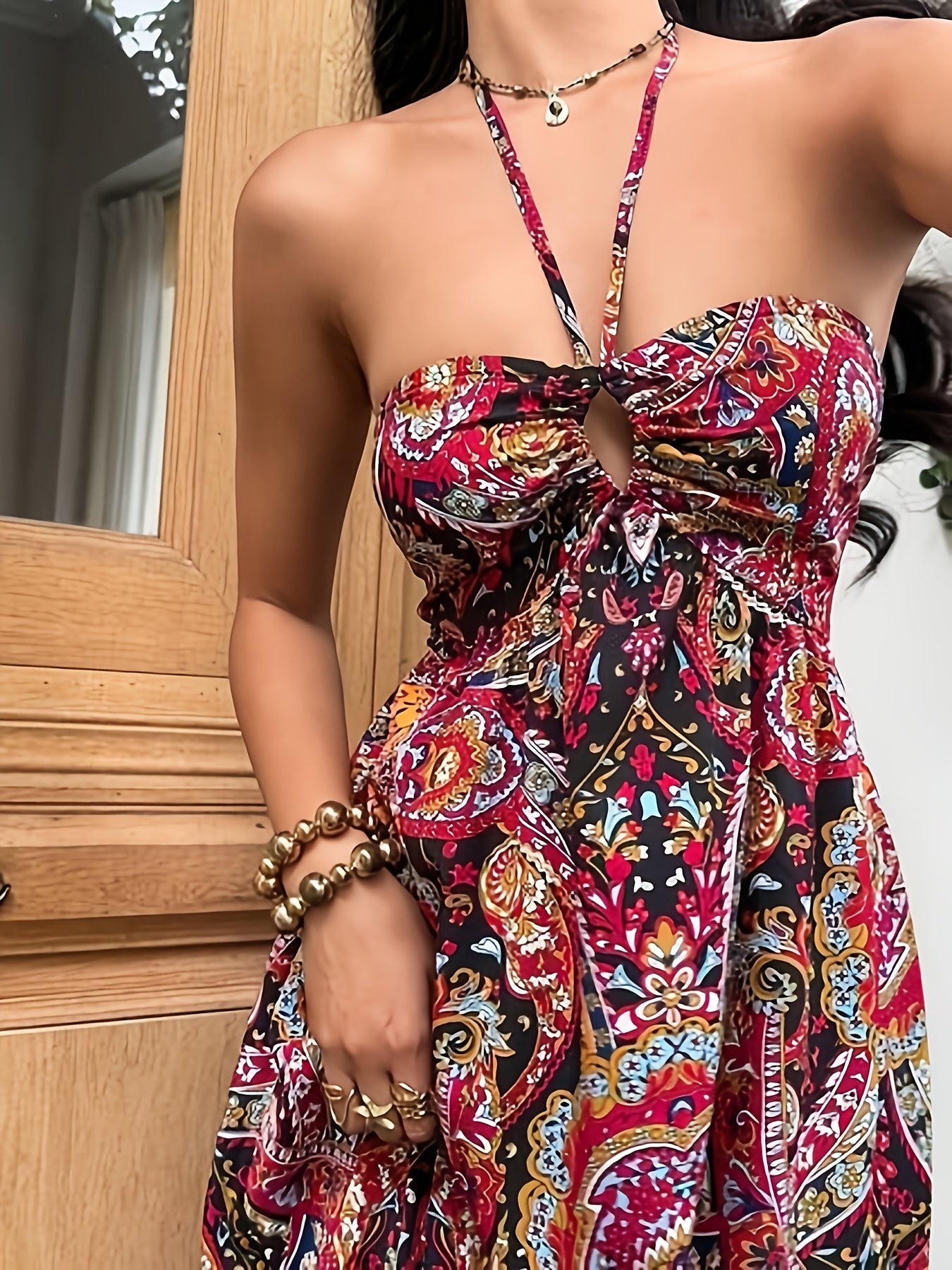 Damen Boho Maxikleid Bandeau mit Paisley Muster – Eleganter Freizeit-Look