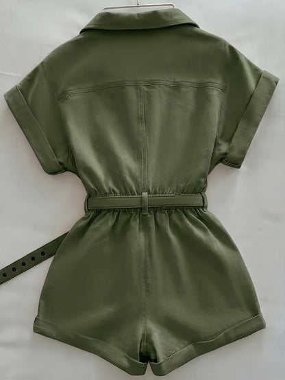 Damen Utility-Style Overall mit Gürtel und Kurzarm – Modischer Einteiler für Alltag und Freizeit