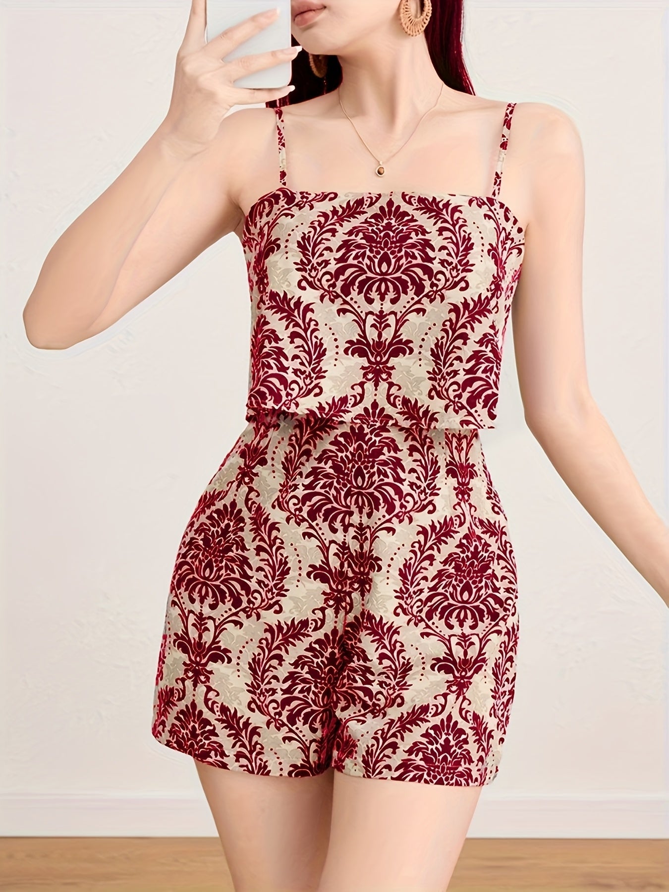 Damen Jumpsuit mit Trägern und elegantem Ornamentmuster – Stilvoller Einteiler für Freizeit und besondere Anlässe