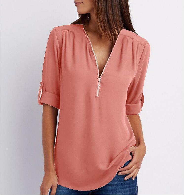 Patricia – Elegantes Damen V-Ausschnitt Shirt mit Reißverschluss