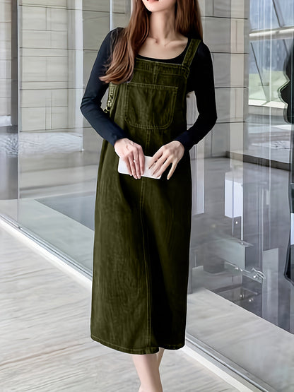 Damen Lässiges Jeans Latzkleid Midi – Stilvolles Pinafore-Kleid für Alltag und Freizeit